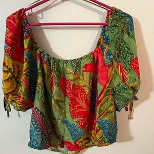 Christian Siriano Red Green Blue Floral Crop Top